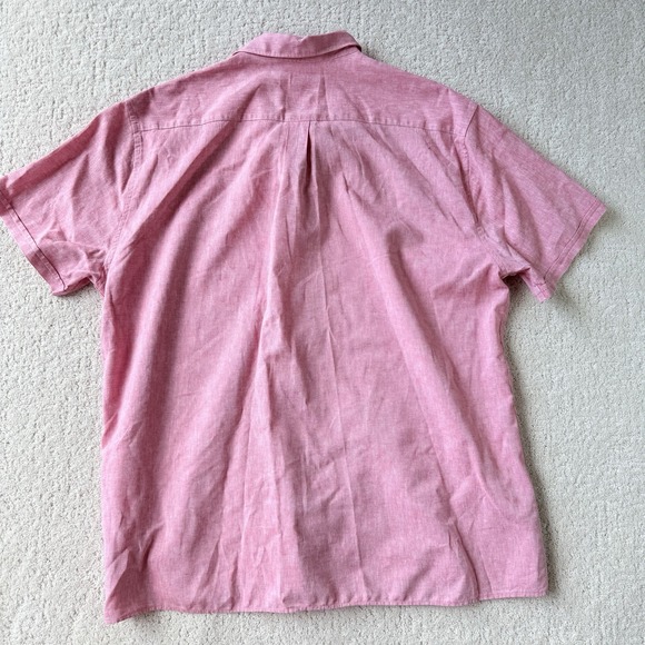 Barbour Linen Mix Short Sleeve Shirt Men L Pink Red Chambray Summer Casual $125 - Picture 4 of 12